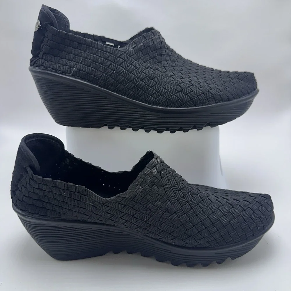 Bernie‎ Mev Gem Black Woven Basket Weave Wedge Platform Shoes Sz 41 US 10-10.5